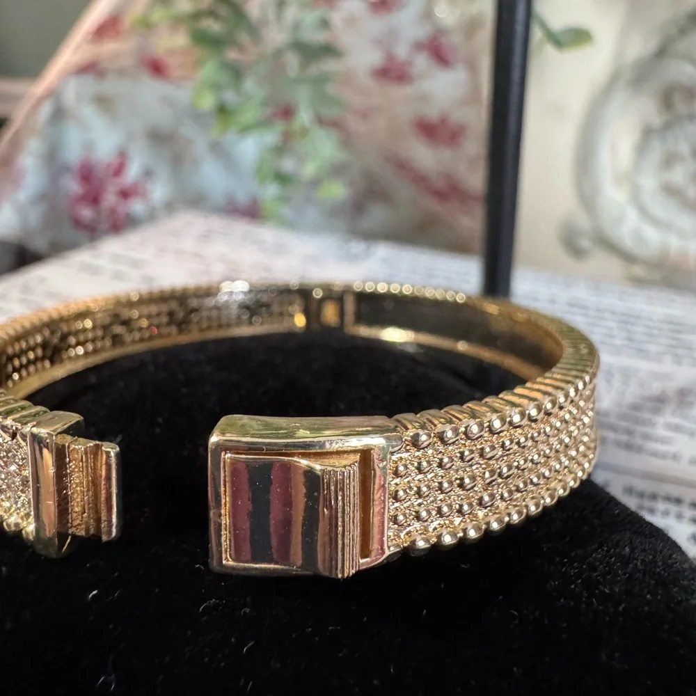 Stainless Steel Gold-Tone Black Flower Crystal Bracelet & Hoop Earring Set - Picture 6 of 6